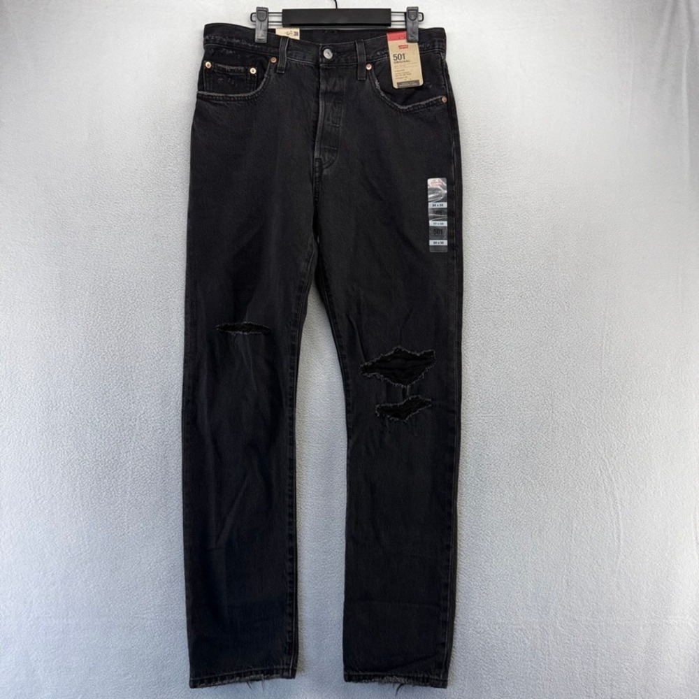 Levis Jeans Women's 30x32 Black 501 Original Distressed Straight Leg Cotton NEW